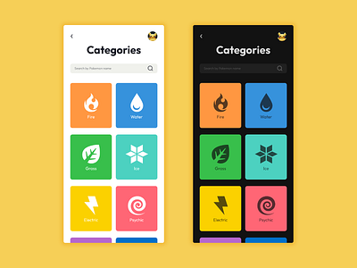 Daily UI #099 - Categories app categories challenge daily ui dark mode design figma graphic design icon mobile pokemon search ui ux vector