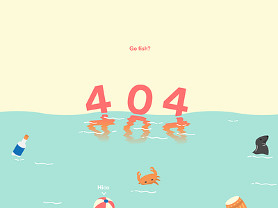 Four Oh Four 404 error fish flat fun illustration nautical pastel colours sea vector web design