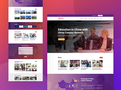 China Campus Network Website Home Page animation app campus china clean colorful creative design education illustration landing page network psd template typogaphy typography ui ux web website