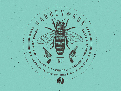 Garden and Gun badge bee cocktail design garden gin guns honey illustration revolvers shirt