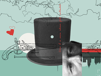 Eugene Onegin Poster collage design dual guns hat heartbreak illustration poster regret