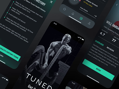 Tuned - therapy for athletes android app design app ui fitness interface design ios mobile ui sports therapy ui design ux design