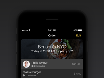 SwiftDine - Place Order app book dark dine eat food ios iphone order pay place venue