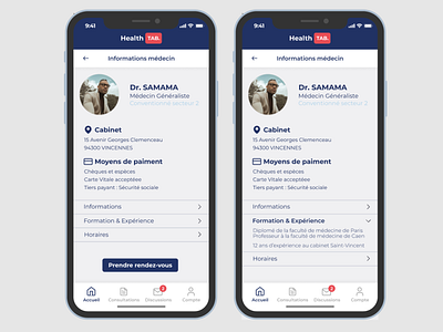 Application santé - Page information médecin