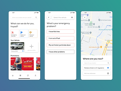 Vehicle Emergency & Service Apps android apple car car app design emergency service minimal modding motor motorcycle repairs service app ui uidesign ux vehicles washing washing app