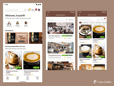 Home & Menu - Coffee Apps - UI/UX Design 01 android beans branding coffee coffee app coffee bean coffee shop design flat identity logo minimal mobile ui uidesign ux design uxui