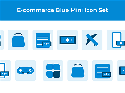 E-Commerce Blue Icon Set bills blue cart clean design design ecommerce flat flight gaming icon icon design icon set minimal simple clean interface