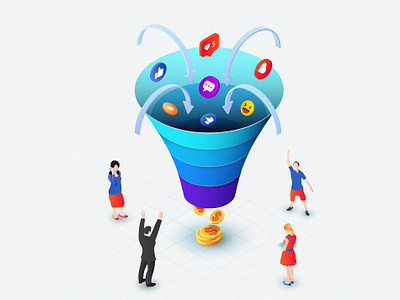 Isometric Social Media Sales Funnel 3d funnel illustration isometric people sales social media