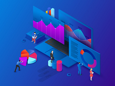 Isometric Data Analysis analysis dark data illustration isometric people