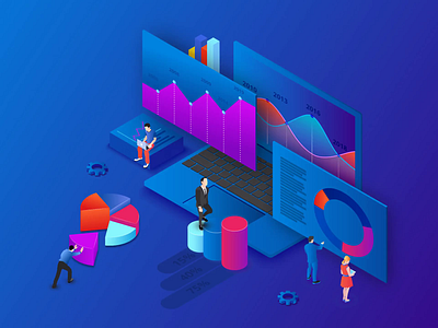 Dark Isometric Data Analysis 3d adobe illustrator analysis animated charachters dark data illustration infographic isometric people ppt template vector