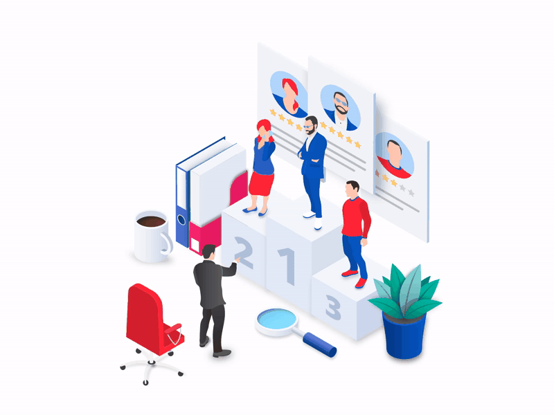 Hiring and recruitment isometric design concept 3d animated charachters hiring illustration isometric light people ppt template presentation design vector