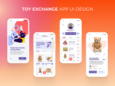 Toy exchange App UI design app branding clean design motion graphics ui ux uxui