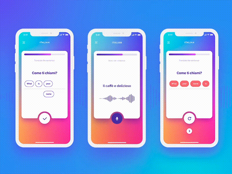 Language Learning App adobe xd bright colors gradient language learning learning app motion design ux ui voice assistant