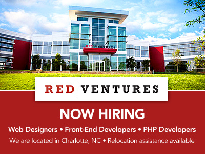 Red Ventures is Hiring! black charlotte nc for forhire hire hiring jobs now now hiring php red red ventures web designer web developer