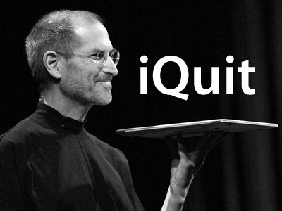 Steve Jobs iQuit apple black grey iquit retiring steve jobs white