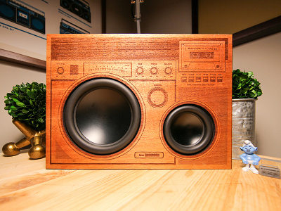 The Big Boombox boombox design engraved illustration laser smurf speakers wooden