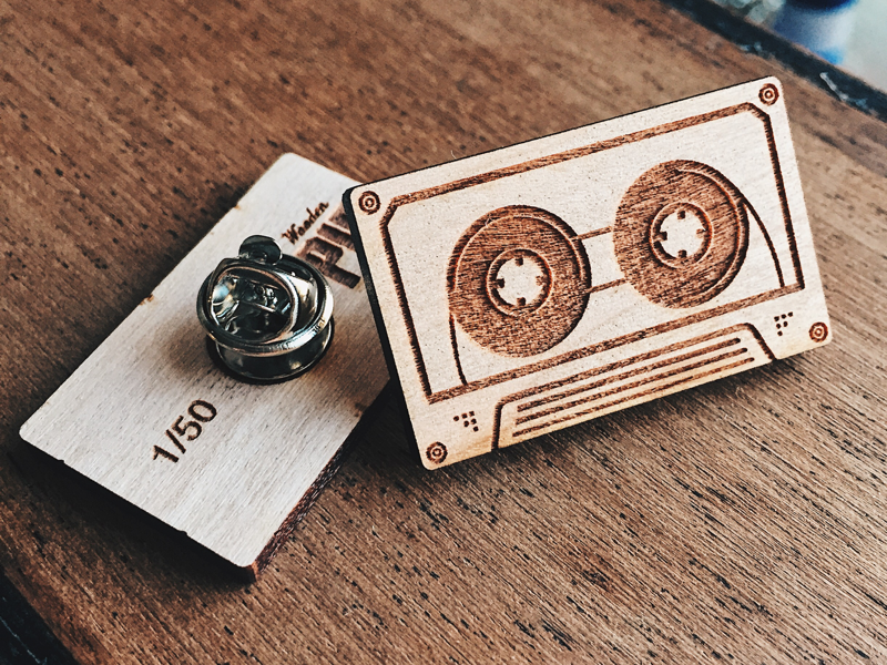 Cassette Wooden Pin pins engraved laser boombox tape deck 90s 80s vintage cassette pin wooden wood