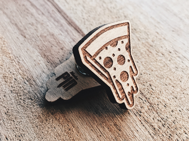 Cheesy Pizza Wooden Pin pins wooden melting engraved laser pin wood pizza cheese