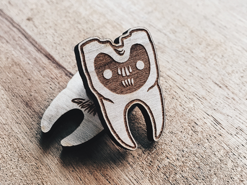 Glönn Monster Wooden Pin glonn engraved monster tooth wooden lasered laser