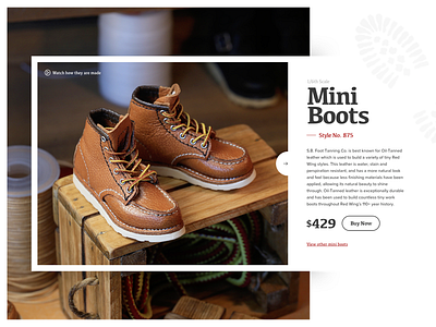 Mini Boots Product Card boots buy now handmade leather mini miniature pricing product card red wings shoe print ui ux