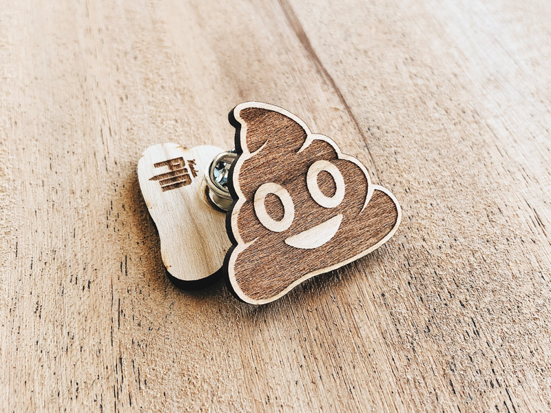 Poop Emoji Wooden Pin hand made custom made enamel pin laser engraved wooden pin emoji
