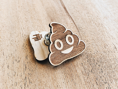 Poop Emoji Wooden Pin custom made emoji enamel pin hand made laser engraved wooden pin