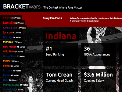 BRACKETwars basketball black grey infographic march madness parallax red stats voting