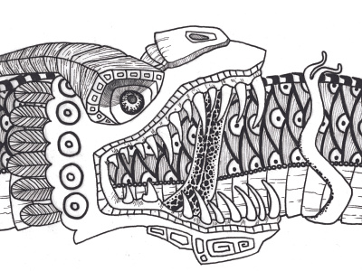 Mayan Ourobouros design illustration ink stylized traditional art