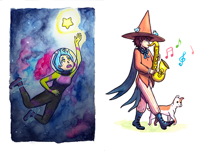 Inktober 2016 - Space Witch and Wizard Musician