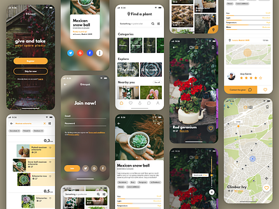 Anspot app overview app card community contact design design app explore filter giveaway iphone x location app log in map picture plants search tagging ui ux ux ui design