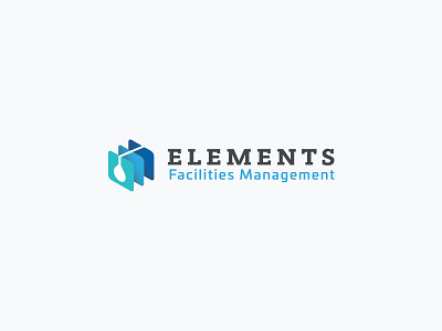Modern Style Logo for Elements Facilities Management blue clean cleaning creative facility flat isometric layer layer style layers logo maintenance managemant minimalist modern negative space overlapping simple