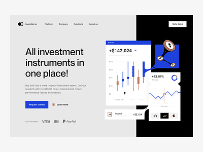 Investment Platform. Hero section capital finance fintech funding hero investment landing page product page software visual identity web page