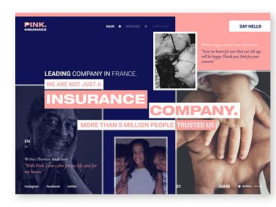 Pink. Insurance company page design design a day dribbble first first shot grid design hello landing page design logo main page pink projects slider design typography ui user experience user inteface ux ui web web design