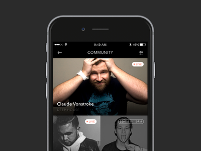 Community Page clean community dj event grid ios iphone list music simple