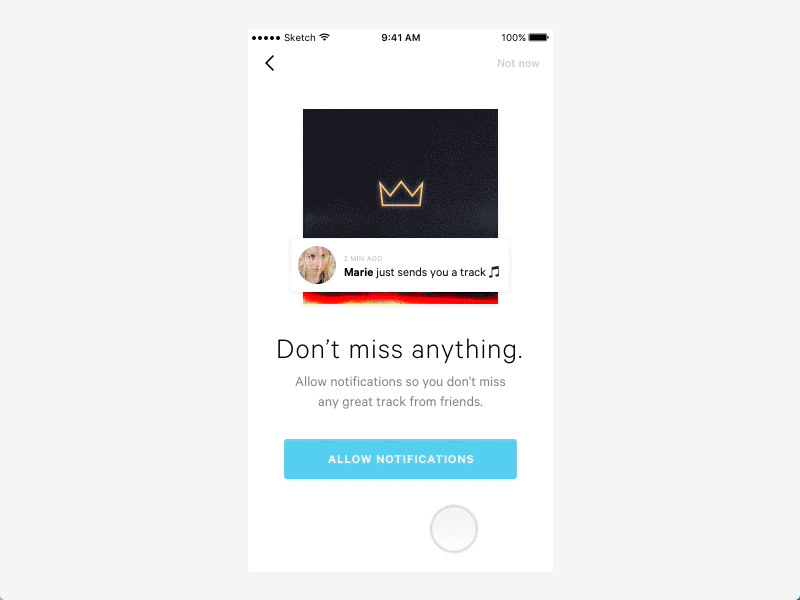 Allow Notifications ios friend music conversion white clean interactions ux notifications