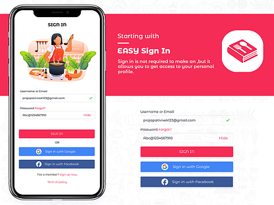 sign in page design Khana Banana Shikhe app design flat login ui ux