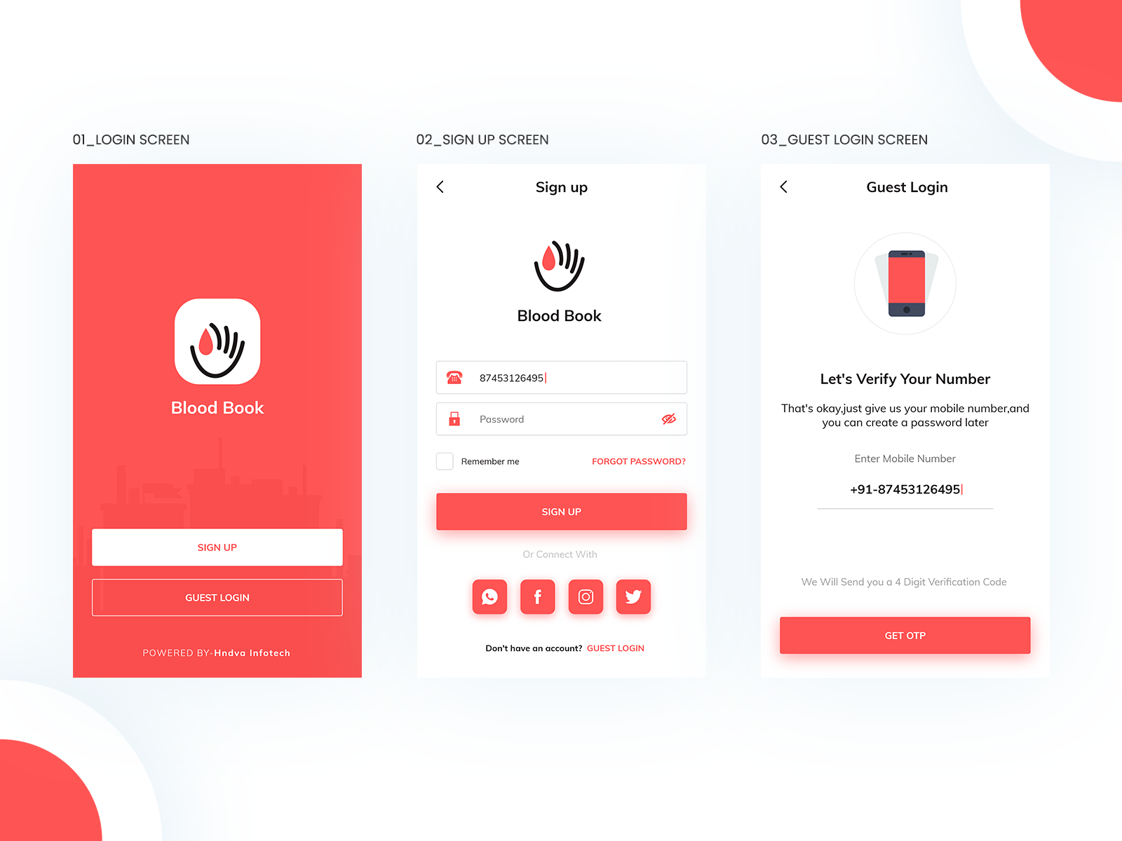 01_Login Screen, 02_Sign up Screen & 03_Guest Login Screen by Prajapati