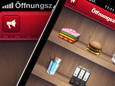 Öffnungszeiten - Opening Hours buttons fabric icons interface ios iphone shelves stitches texture ui user user interface wood