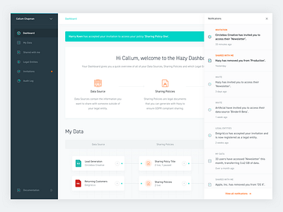 Hazy: Data Dashboard dashboard data database gdpr notifications security sidebar ui design