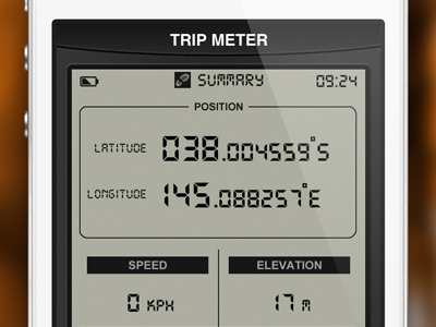 GPS+ Launched app interface ios iphone launch meter retro travel trip ui user user interface