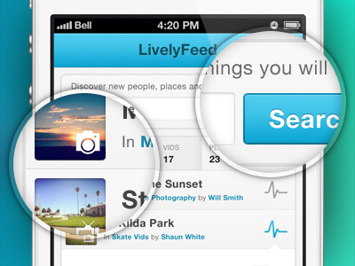 LivelyFeed: Discover Screen button field input interface ios iphone nav bar navigation search tab bar text ui user interface