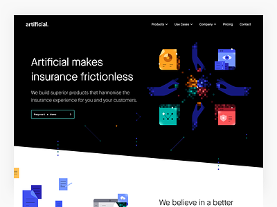 Artificial makes insurance frictionless homepage illustration interface landing page marketing marketing page ui user experience user interface web ui web ux website