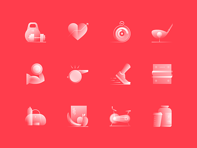 Alpha Icons / Fitness Set abstract app concept design diet dumbbell food golf gradient gym health heart icon logo running set sports symbol vector weight