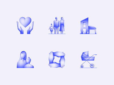 Alpha Icons Dark Version / Family Related abstract care child clean concept design family flat gradient heart home icon icons illustration logo set symbol transparent ui vector