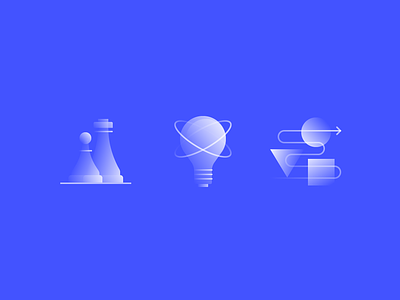 Alpha Icons / Concepts abstract algorithm blue business chess concept design flat gradient icon idea illustration lamp light bulb logo set simple strategy symbol vector