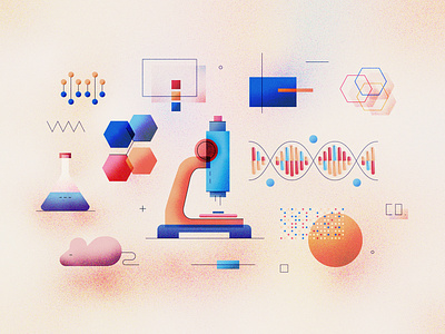 Genome Analysis Illustration abstract analysis biotechnology concept data design dna flat genetics genome gradient grainy icon illustration laboratory microscope science technology textured vector