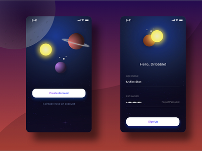 Exploring the Universe - Sign Up Form Concept dailyui design mobile sketch app ui ui challange