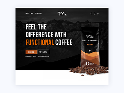Peak State Coffee Homepage coffee design ecommerce landing page landing page design product page web design