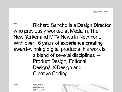 Portfolio page. design typography ui ux web