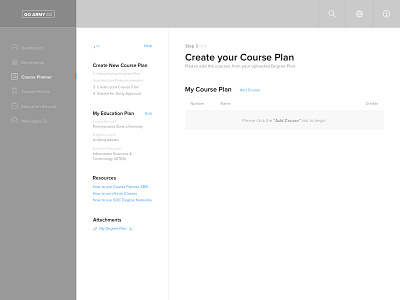 GO ARMY ED - Course Planner Application go army ed user centered design user experience wireframe